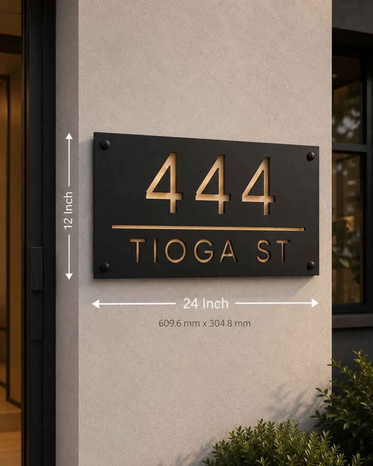 Address sign dimensions showing 24 inches wide and 12 inches tall