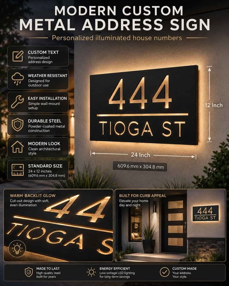 Features of the custom modern metal address sign